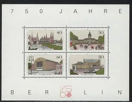 Block 8 Jubiläum 750 Jahre Berlin 1987, postfrisch ** / MNH