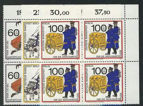 852-854 Wofa Postbeförderung 1989, Eck-Viererblock oben rechts Satz **