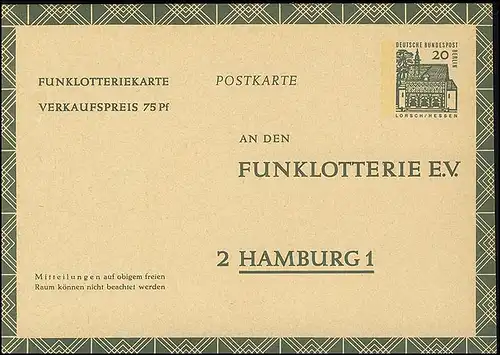 Funklotterie FP 8 Lorsch/Hessen 20 Pf **