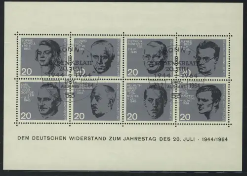 Bloc 3 Résistance 20 juillet 1944, cachet spécial du premier jour ESSt Bonn