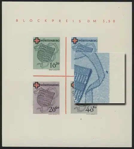 Block 1 Württemberg Rotes Kreuz Type V (*) original wie verausgabt