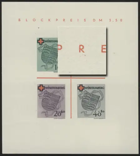 Block 1 Württemberg Rotes Kreuz Type IV (*) - original wie verausgabt