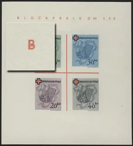 Block 1 RLPfalz Rotes Kreuz Type I/V (*) original, wie verausgabt