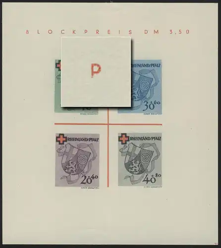 Bloc 1 RL Pfalz Croix rouge Type II/IV (*) original tel qu'il est dépensé