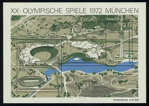 Block 7 Olympiapark - Olympia-Stadion 1972, postfrisch **