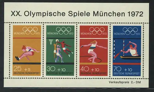 Bloc 8 Jeux olympiques de Munich 1972 - Sports, frais de port **