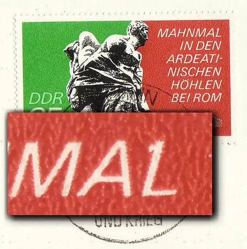 1981 Majuscule 35 Pf: point au L à MAHNMAL, case 25, sur MK