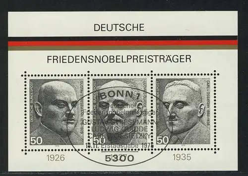 Bloc 11 Prix Nobel de la paix 1975 avec ESSt Bonn 14.11.1975