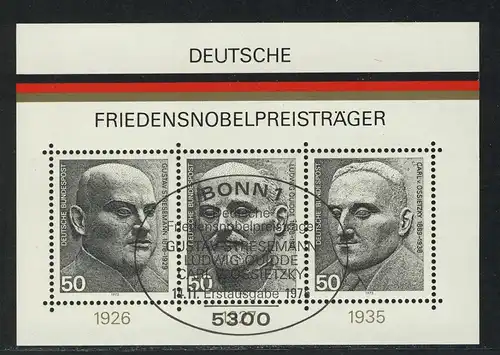 Block 11 Friedensnobelpreisträger 1975 mit ESSt Bonn 14.11.1975