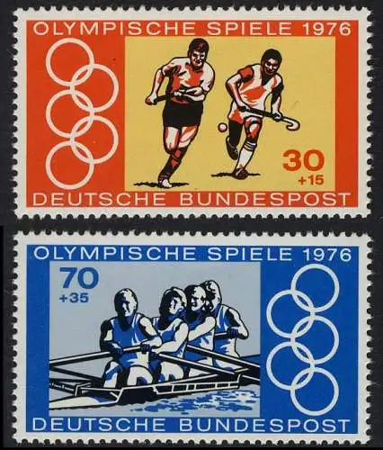 888-889 Marques individuelles du bloc 12 Olympiades, hockey sur le terrain et ramer, ensemble **