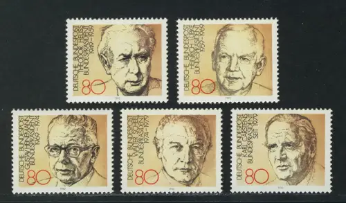 1156-1160 Marques individuelles de bloc 18 Présidents fédéraux, 5 valeurs, ensemble **