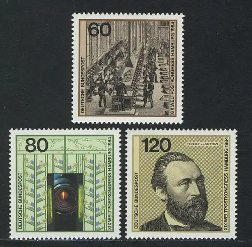 1215-1217 Einzelmarken aus Block 19 Weltpostkongreß Hamburg 1984, Satz **