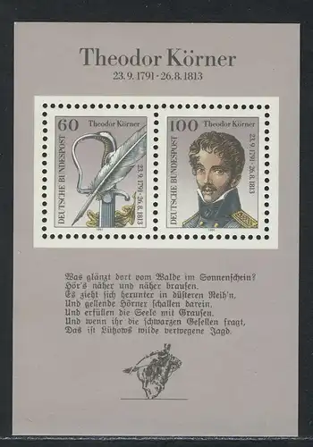 1559-1560 Einzelmarken aus Block 25 Theodor Körner, Satz **
