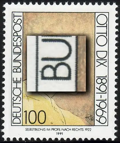 1573 Dix 100 Pf mit PLF Strich am B von BUNDESPOST, Feld 44, **