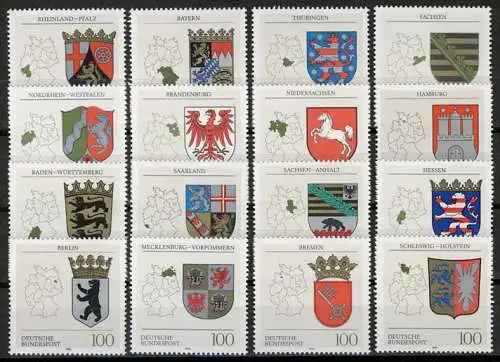 1586ff Armoiries nationales 1992-1994, 16 valeurs complètes, phrase **