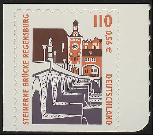 2189BD SWK 110 Pf/0,56 Euro unten geschnitten sk Steinerne Brücke Regensburg, **