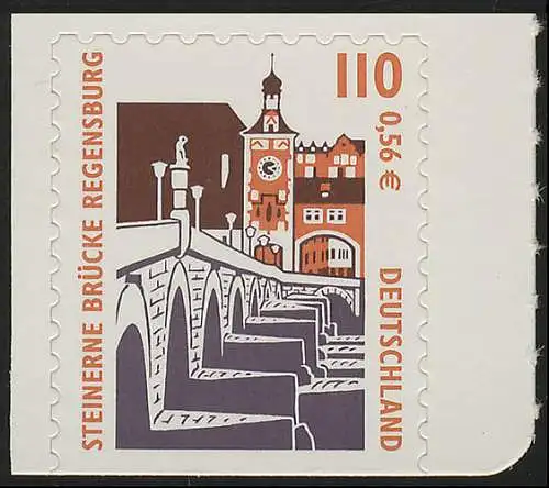 2189BD SWK 110 Pf/0,56 Euro unten geschnitten sk Steinerne Brücke Regensburg, **