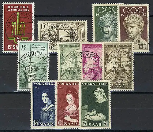 368-378 Sarre: millésime 1956 (11 timbres) complet, cacheté O