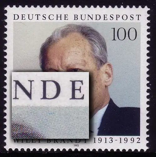 1706 Willy Brandt mit PLF: Strich unter D von BUNDESPOST, Feld 11, **