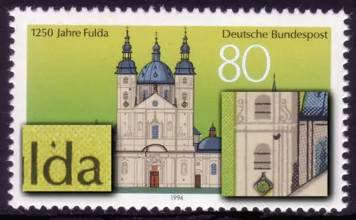 1722V Fulda: schwarzer Fleck über d und im Turm, F.28, postfrisch **