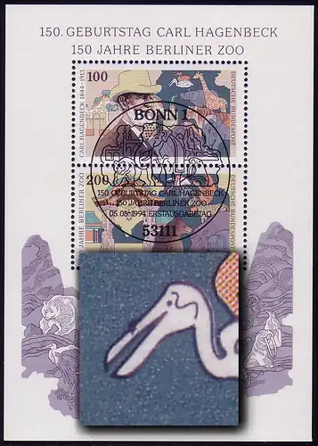 Block 28I Hagenbeck, Block mit PLF I Fleck im Schnabel, ESSt Bonn