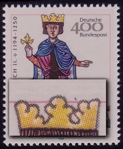 1738 Friedrich II. mit PLF: Strich über der Krone, Feld 8, **