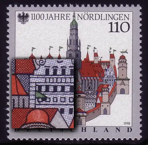 1965III Nördlingen: Fleck unter der Fahne im hellblauen Haus, Feld 5, **
