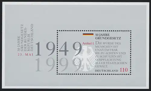 Block 48 Jubiläum 50 Jahre Grundgesetz 1999, postfrisch