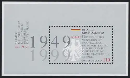 Block 48 Jubiläum 50 Jahre Grundgesetz 1999, postfrisch **