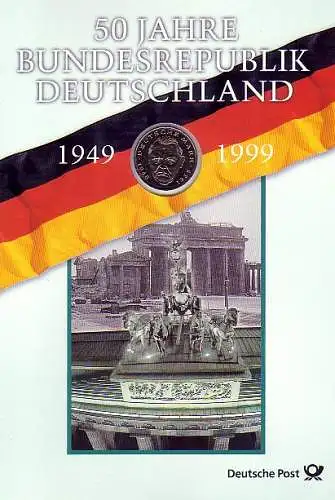 Block 49 Gebenblatt 50 ans Allemagne avec une pièce commémorative de 2 DM Ludwig Erhard