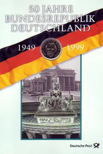 Block 49 Gebenblatt 50 ans Allemagne avec une pièce commémorative de 2 DM Ludwig Erhard