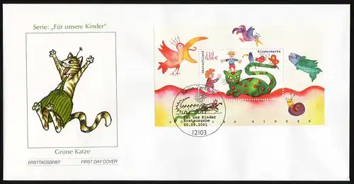 Block 55 Für uns Kinder - Kinder und Tiere 2001 auf FDC Berlin