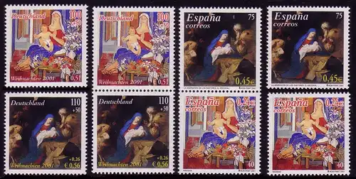 2226-2227 en bloc 56I Noël 2000, 2 tirages groupés et 4 timbres individuels **