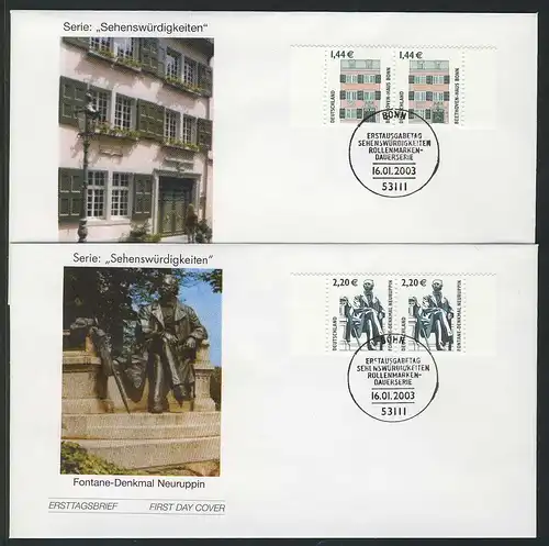 2306-2307 SWK Beethoven-Haus 1,44 und Fontane-Denkmal 2,20 - Paare FDC Bonn