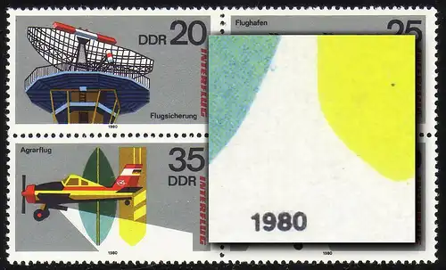 2516-2519 INTERFLUG-Viererblock mit PLF in 2518 Punkt am Blatt und in Ähre, **