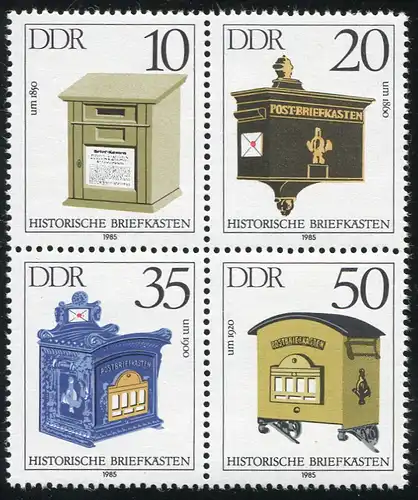 2924-2927 Briefkästen-Viererblock mit PLF 2926: Punkt im D, Feld 19 **