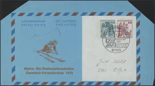 Aerogramm 40+50 BuS Ski-WM Garmisch-Partenkirchen SSt