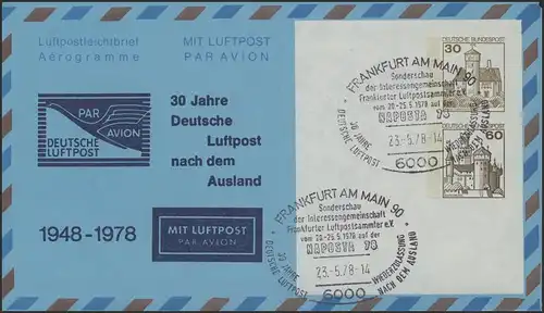 Aérogramme 30+60 Pf BUS Deutsche Aeroport SSt Frankfurt