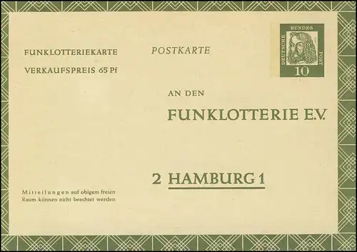 Funklotterie FP 9 Dürer 10 Pf avec copie fluorescence / code postal 2, **