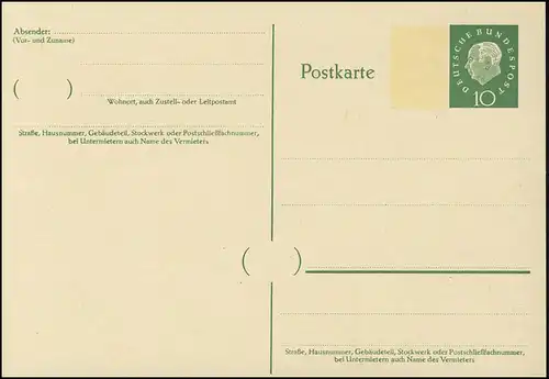 P 43I Heuss II 10 Pf, avec impression 15x22 mm, **