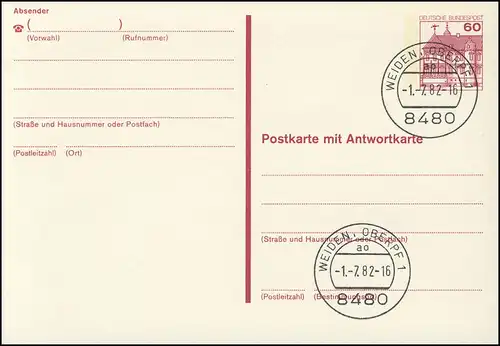 P 137 I BuS 60/60 Pf Buchdruck, Doppelkarte, VS-O Weiden