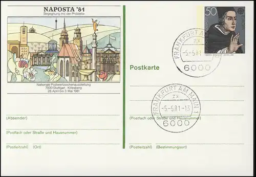 PSo 6 NAPOSTA Stuttgart 1981, cachet de livraison VS-O Francfort