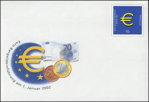 USo 33/02 Euro 2002, innen große Wertstempel-Aussparung, seltene Teilauflage, **