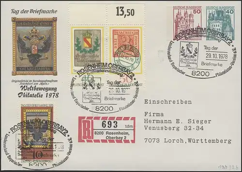 Umschlag 50+40 Pf BuS Rosenheim + Zufr. SSt 29.10.78
