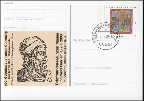 PSo 66 KOBLENZ & Johannes Gutenberg, cacheté VS-O Frankfurt 16.03.2000