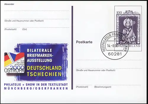 PSo 70 OSTROPA Tschechien Münchberg 2000, gestempelt VS-O Frankfurt 14.08.2000