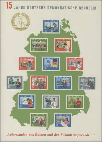 Block 19 Jubiläum 15 Jahre DDR 1964, ungezähnt ** wie verausgabt ohne Gummi