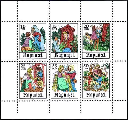 2382-2387 Märchen-Kleinbogen Rapunzel 1978, unten nicht durchgezähnt, **