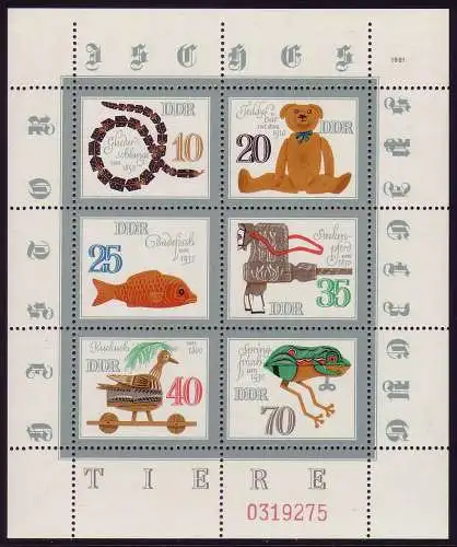 2661-2666 Spielzeug-Kleinbogen 1981: oben nicht durchgezähnt, LZ 10, **