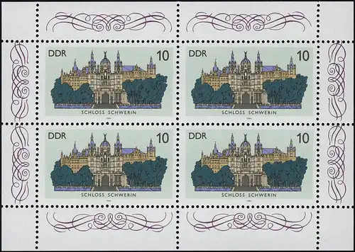 3032 Schlösser-Kleinbogen Schwerin 4x 10 Pf 1986, ** postfrisch